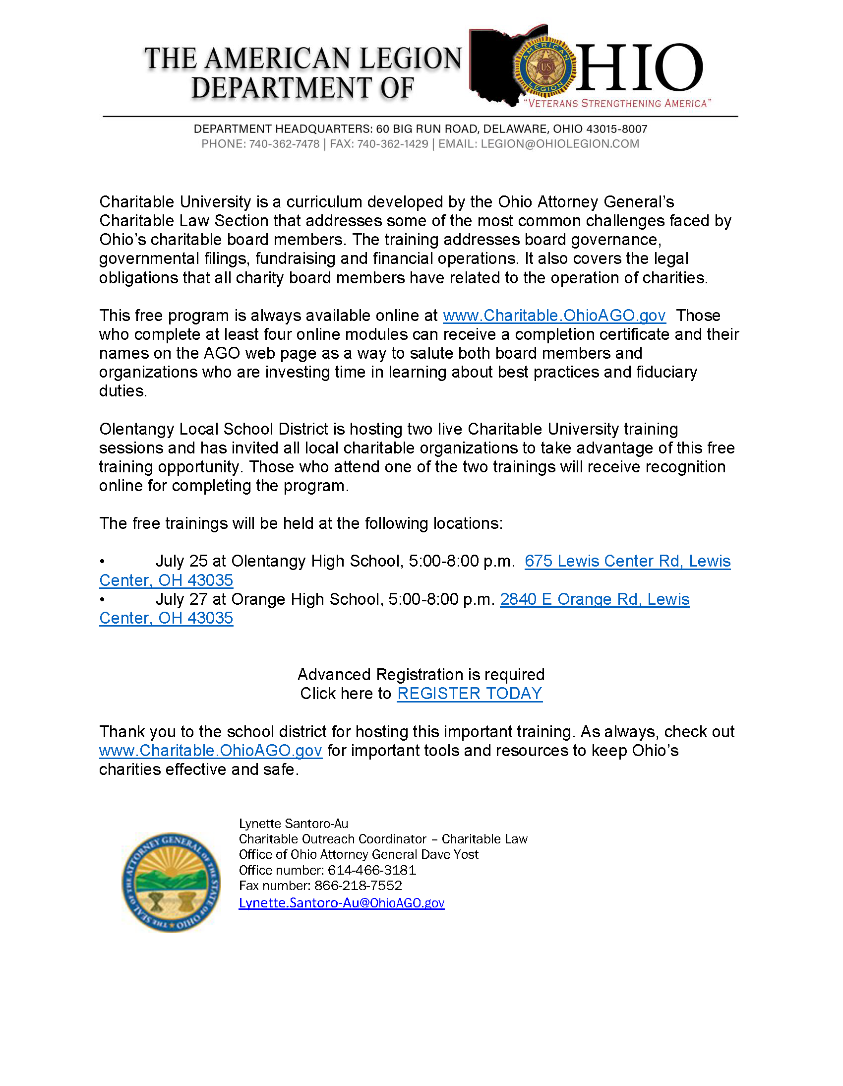 Charities, Inc. The American Legion Department of Ohio